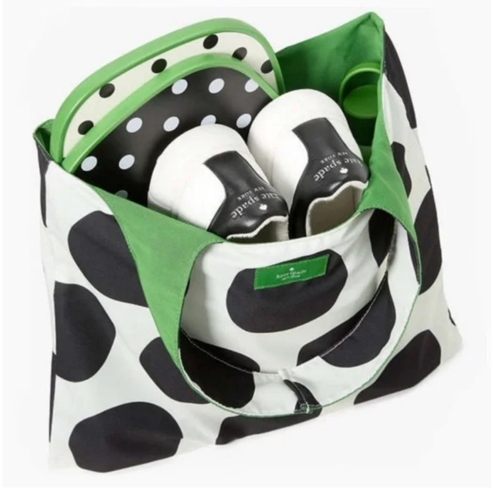kate spade NIP! Reversible - Black & White Polka Dot /Green Tote Bag - Picture 3 of 12